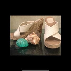 TORY BURCH CANVAS WEDGE SANDALS